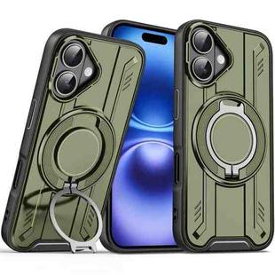 For iPhone 16 Rotating Ring Holder Magnetic MagSafe Phone Case(Green)