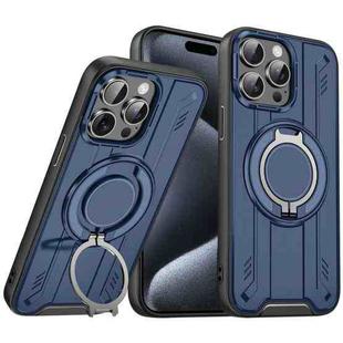 For iPhone 15 Pro Max Rotating Ring Holder Magnetic MagSafe Phone Case(Blue)