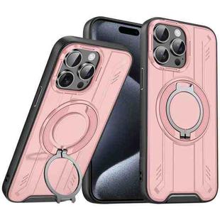 For iPhone 15 Pro Max Rotating Ring Holder Magnetic MagSafe Phone Case(Pink)