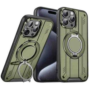 For iPhone 15 Pro Max Rotating Ring Holder Magnetic MagSafe Phone Case(Green)