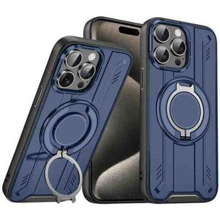 For iPhone 15 Pro Rotating Ring Holder Magnetic MagSafe Phone Case(Blue)