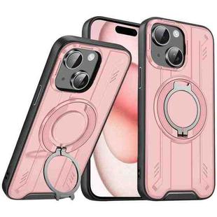 For iPhone 15 Rotating Ring Holder Magnetic MagSafe Phone Case(Pink)