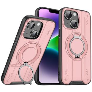 For iPhone 14 Plus Rotating Ring Holder Magnetic MagSafe Phone Case(Pink)