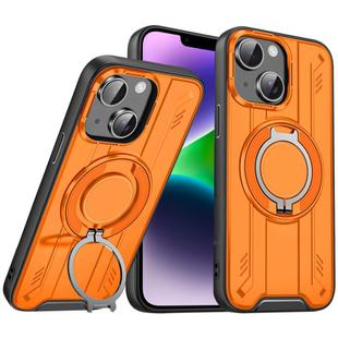 For iPhone 14 Plus Rotating Ring Holder Magnetic MagSafe Phone Case(Orange)