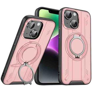 For iPhone 14 Rotating Ring Holder Magnetic MagSafe Phone Case(Pink)