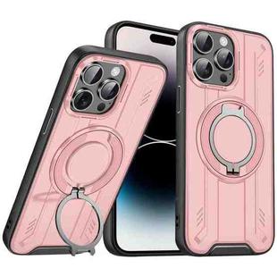 For iPhone 14 Pro Rotating Ring Holder Magnetic MagSafe Phone Case(Pink)