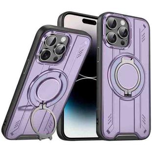 For iPhone 14 Pro Rotating Ring Holder Magnetic MagSafe Phone Case(Purple)