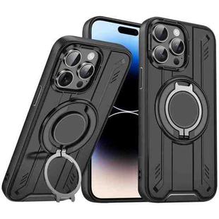 For iPhone 14 Pro Max Rotating Ring Holder Magnetic MagSafe Phone Case(Black)
