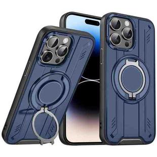 For iPhone 14 Pro Max Rotating Ring Holder Magnetic MagSafe Phone Case(Blue)