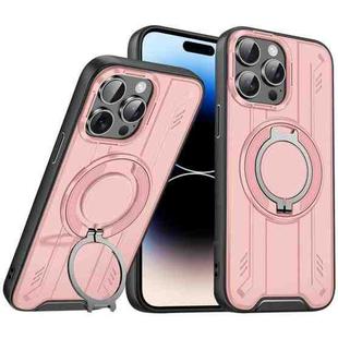 For iPhone 14 Pro Max Rotating Ring Holder Magnetic MagSafe Phone Case(Pink)
