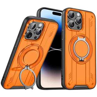 For iPhone 14 Pro Max Rotating Ring Holder Magnetic MagSafe Phone Case(Orange)
