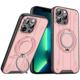 For iPhone 13 Pro Max Rotating Ring Holder Magnetic MagSafe Phone Case(Pink)