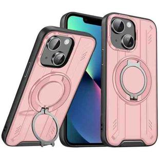 For iPhone 13 Rotating Ring Holder Magnetic MagSafe Phone Case(Pink)