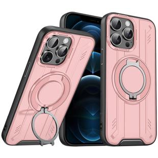 For iPhone 12 Pro Max Rotating Ring Holder Magnetic MagSafe Phone Case(Pink)