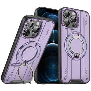 For iPhone 12 Pro Max Rotating Ring Holder Magnetic MagSafe Phone Case(Purple)