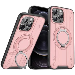 For iPhone 12 Pro Rotating Ring Holder Magnetic MagSafe Phone Case(Pink)
