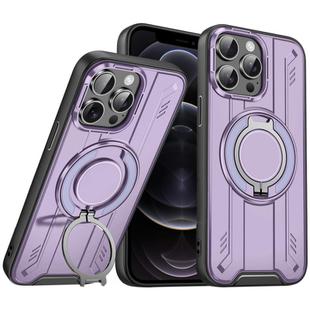 For iPhone 12 Pro Rotating Ring Holder Magnetic MagSafe Phone Case(Purple)