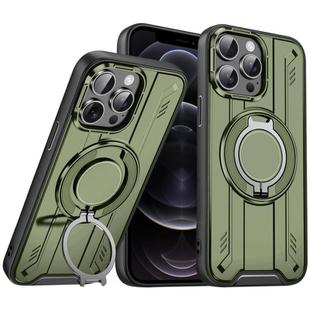 For iPhone 12 Pro Rotating Ring Holder Magnetic MagSafe Phone Case(Green)