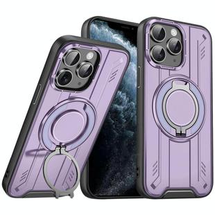For iPhone 11 Pro Max Rotating Ring Holder Magnetic MagSafe Phone Case(Purple)