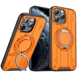 For iPhone 11 Pro Max Rotating Ring Holder Magnetic MagSafe Phone Case(Orange)
