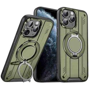 For iPhone 11 Pro Max Rotating Ring Holder Magnetic MagSafe Phone Case(Green)