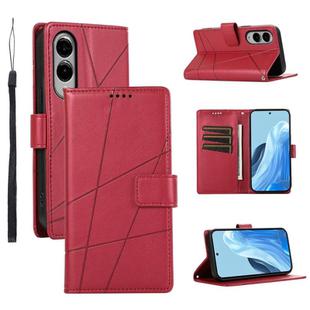 For Samsung Galaxy S25 Edge 5G PU Genuine Leather Texture Embossed Line Phone Case(Red)