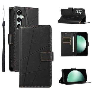 For Samsung Galaxy S25 FE 5G PU Genuine Leather Texture Embossed Line Phone Case(Black)