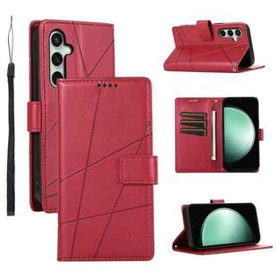 For Samsung Galaxy S25 FE 5G PU Genuine Leather Texture Embossed Line Phone Case(Red)