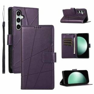 For Samsung Galaxy S25 FE 5G PU Genuine Leather Texture Embossed Line Phone Case(Purple)