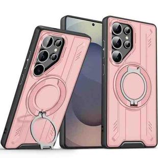 For Samsung Galaxy S25 Ultra 5G Rotating Ring Holder Magnetic MagSafe Phone Case(Pink)