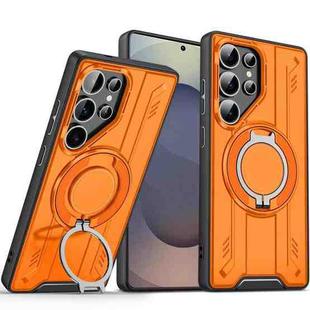 For Samsung Galaxy S25 Ultra 5G Rotating Ring Holder Magnetic MagSafe Phone Case(Orange)