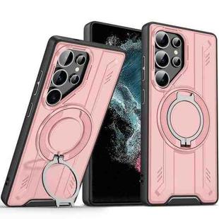 For Samsung Galaxy S22 Ultra 5G Rotating Ring Holder Magnetic MagSafe Phone Case(Pink)