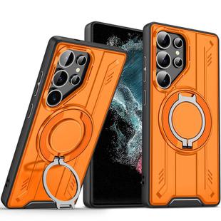 For Samsung Galaxy S22 Ultra 5G Rotating Ring Holder Magnetic MagSafe Phone Case(Orange)