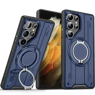For Samsung Galaxy S21 Ultra 5G Rotating Ring Holder Magnetic MagSafe Phone Case(Blue)