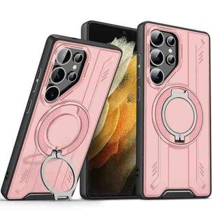 For Samsung Galaxy S21 Ultra 5G Rotating Ring Holder Magnetic MagSafe Phone Case(Pink)