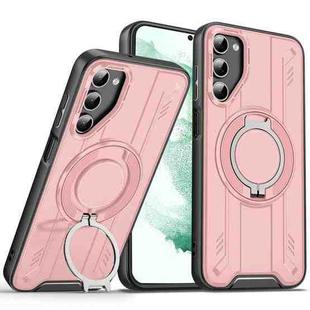 For Samsung Galaxy S22+ 5G Rotating Ring Holder Magnetic MagSafe Phone Case(Pink)