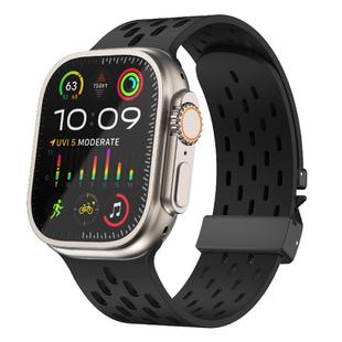 For Apple Watch 46mm / 49mm / 45mm / 44mm Kalebol Mesh Umbrella Buckle Silicone Watch Strap(Black)