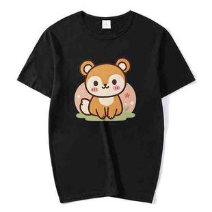 Squirrel Printed Round Neck Modal Short Sleeve T-shirt Print On Your Demand, Size:S(Black)