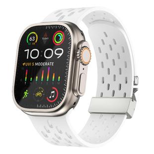 For Apple Watch 46mm / 49mm / 45mm / 44mm Kalebol Mesh Silver Umbrella Buckle Silicone Strap(White)