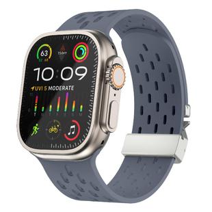 For Apple Watch 46mm / 49mm / 45mm / 44mm Kalebol Mesh Silver Umbrella Buckle Silicone Strap(Blue Grey)