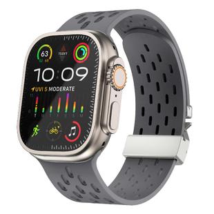 For Apple Watch 46mm / 49mm / 45mm / 44mm Kalebol Mesh Silver Umbrella Buckle Silicone Strap(Space Grey)