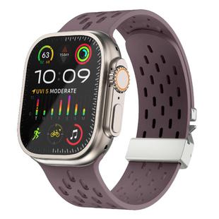 For Apple Watch 46mm / 49mm / 45mm / 44mm Kalebol Mesh Silver Umbrella Buckle Silicone Strap(Smoky Purple)