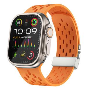 For Apple Watch 42mm / 41mm / 40mm / 38mm Kalebol Mesh Silver Umbrella Buckle Silicone Strap(Orange)
