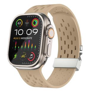 For Apple Watch 42mm / 41mm / 40mm / 38mm Kalebol Mesh Silver Umbrella Buckle Silicone Strap(Milk Tea)