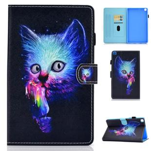 For Samsung Galaxy Tab A7 10.4 2020 T500 Colored Drawing Stitching Horizontal Flip Leather Case, with Holder & Card Slots(Super Cat)