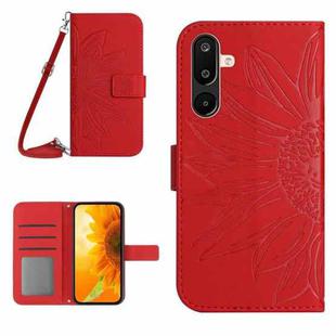 For Samsung Galaxy F16 5G / M16 5G Skin Feel Sun Flower Embossed Flip Leather Phone Case with Lanyard(Red)