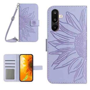 For Samsung Galaxy F16 5G / M16 5G Skin Feel Sun Flower Embossed Flip Leather Phone Case with Lanyard(Purple)