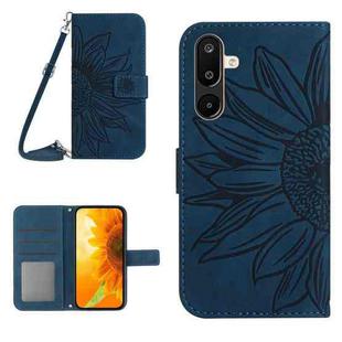 For Samsung Galaxy F16 5G / M16 5G Skin Feel Sun Flower Embossed Flip Leather Phone Case with Lanyard(Inky Blue)