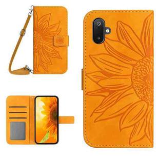 For Samsung Galaxy F06 5G / M06 5G Skin Feel Sun Flower Embossed Flip Leather Phone Case with Lanyard(Yellow)