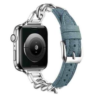For Apple Watch 46mm / 49mm / 45mm / 44mm Metal Chain Leather Denim Watch Band(Blue)